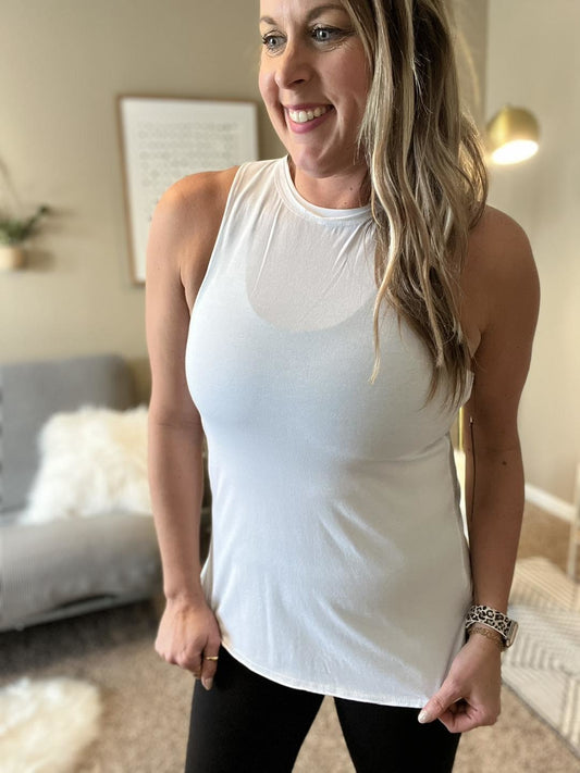 Shirred and gathered tank - white