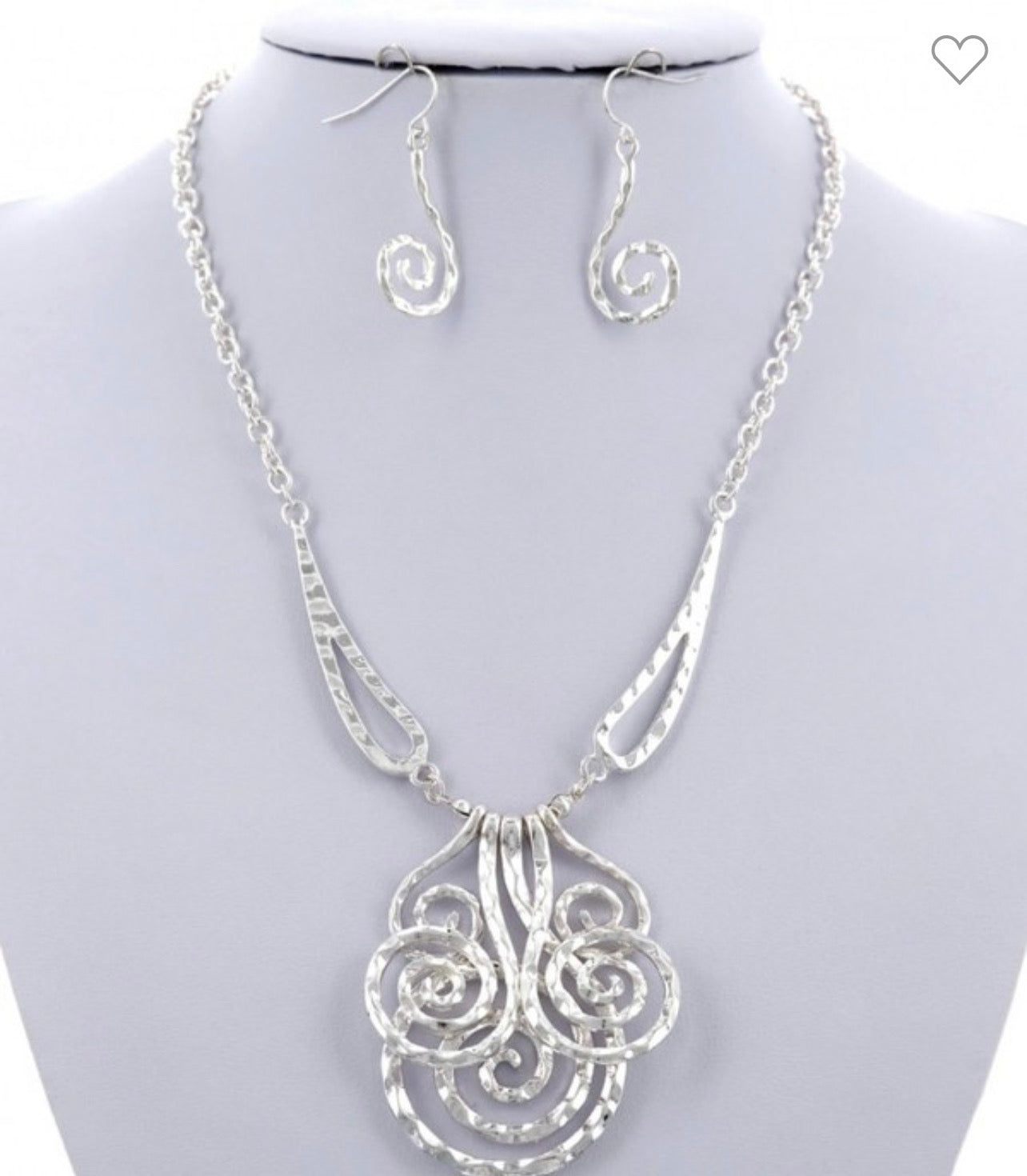Swirl design necklace and earrings silver 16 -18 inch