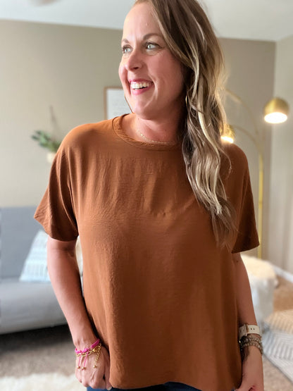 Short sleeve blouse - cognac