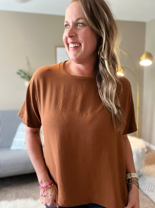 Short sleeve blouse - cognac