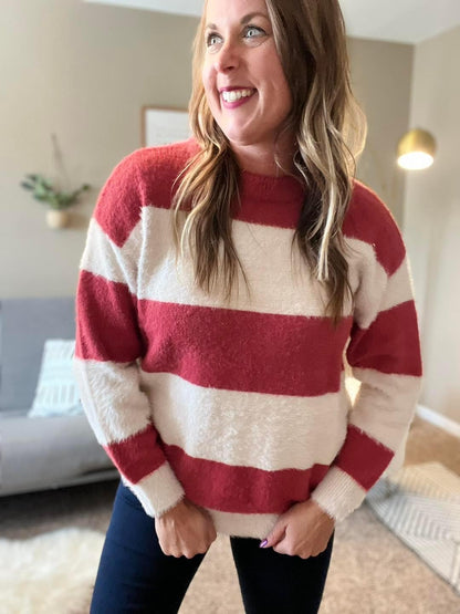 Striped plush sweater