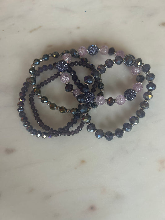 5 Piece Set Amethyst Bracelets