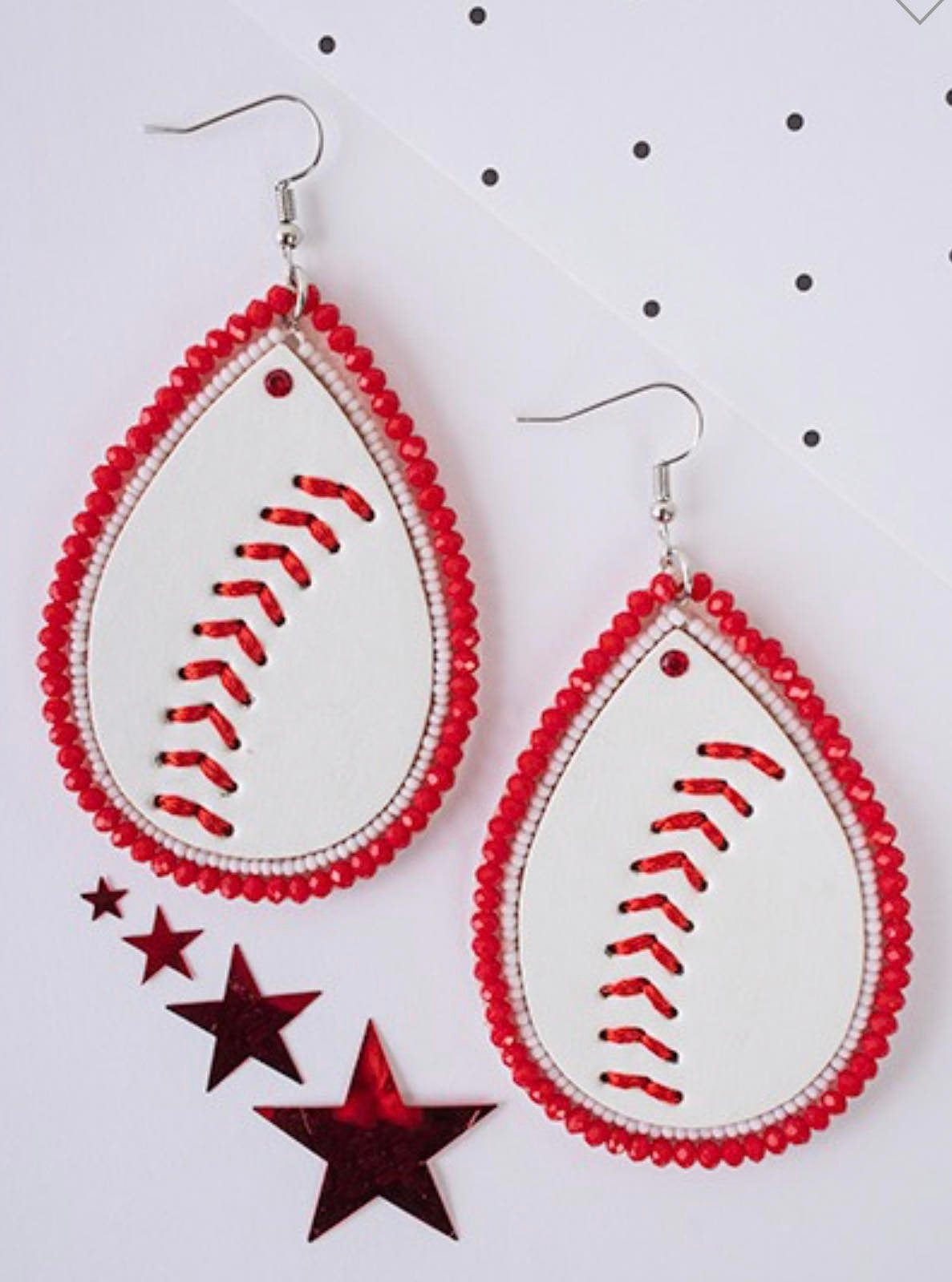 Baseball earrings w bead border
