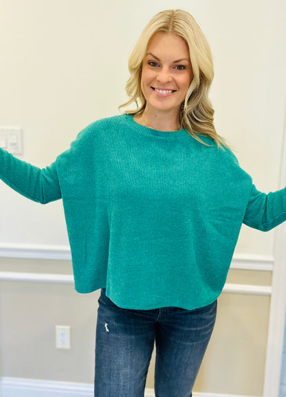 Ribbed dolman long sleeve sweater