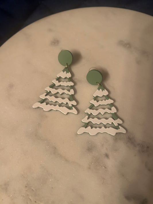 Flocked Tree Dangly Earrings