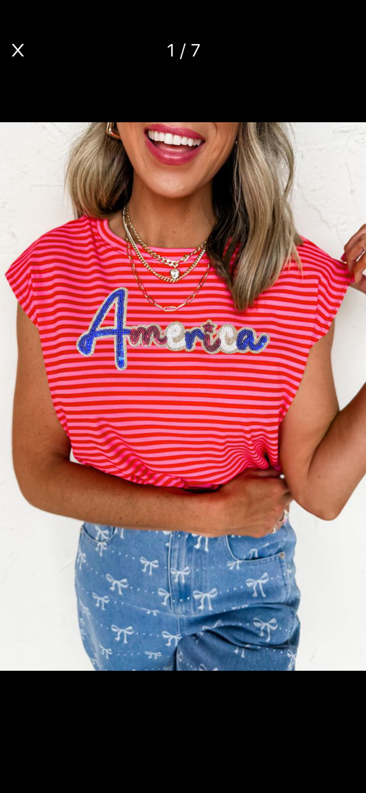 Red striped sequin American top