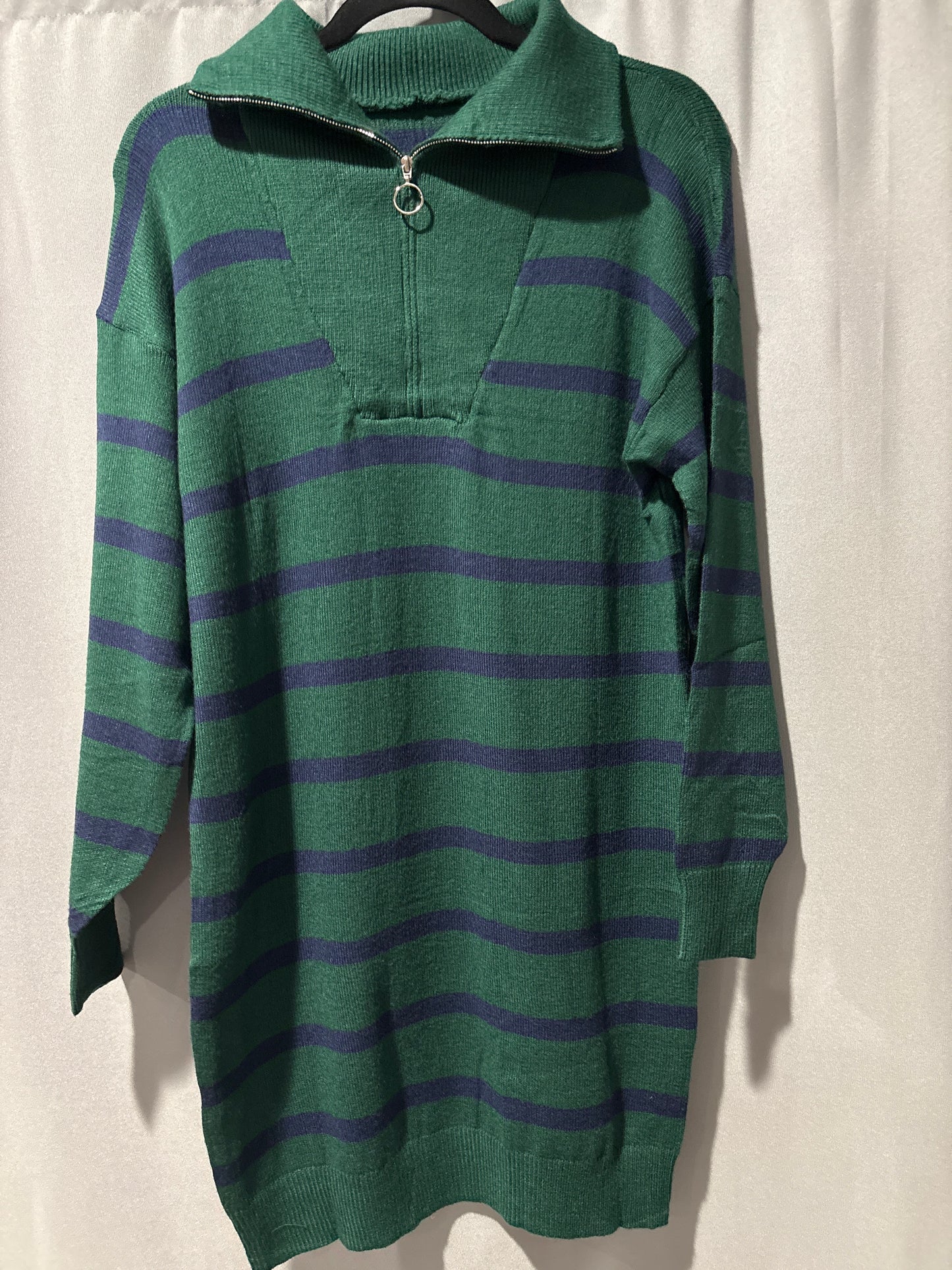 Green and blue striped knit dress