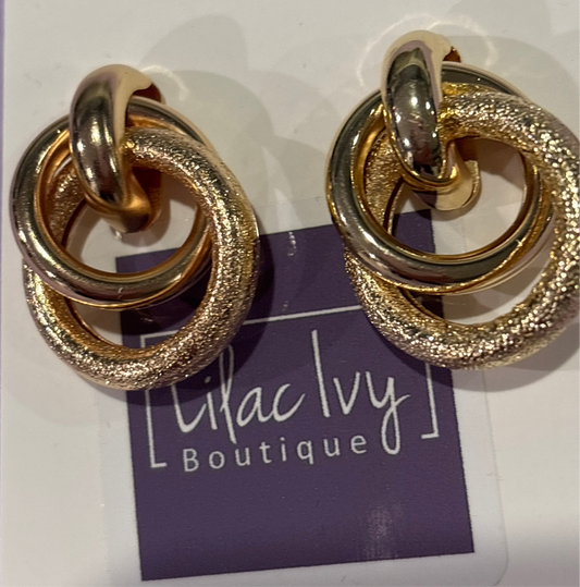 Double circle gold knot earrings