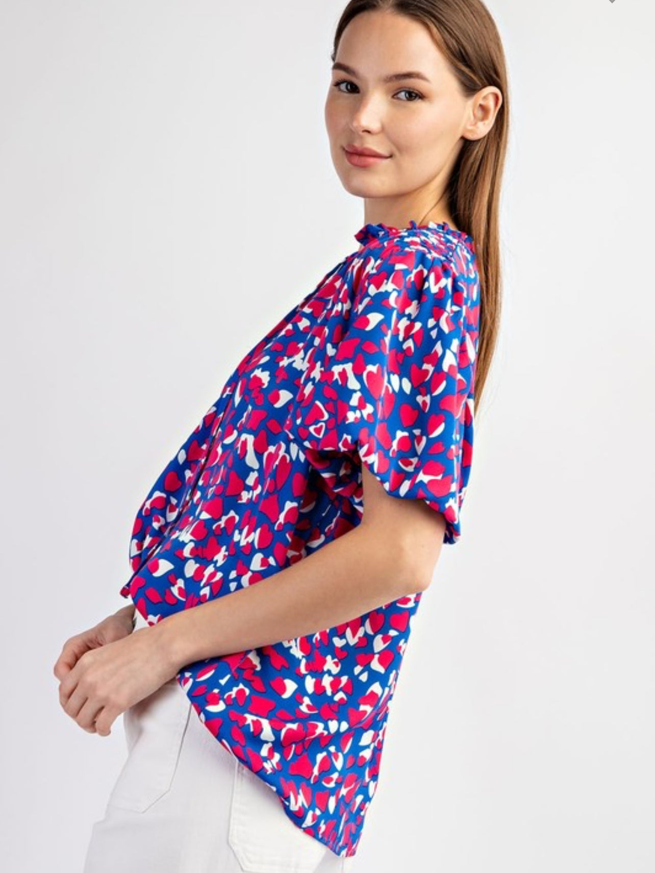 Print puff sleeve blouse - Royal blue