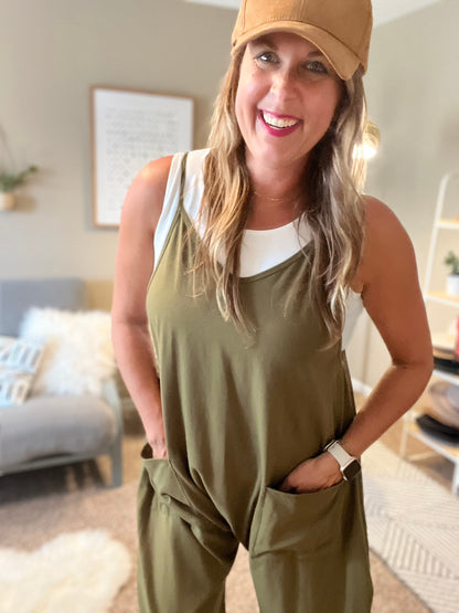 Just because solid jump suit olive