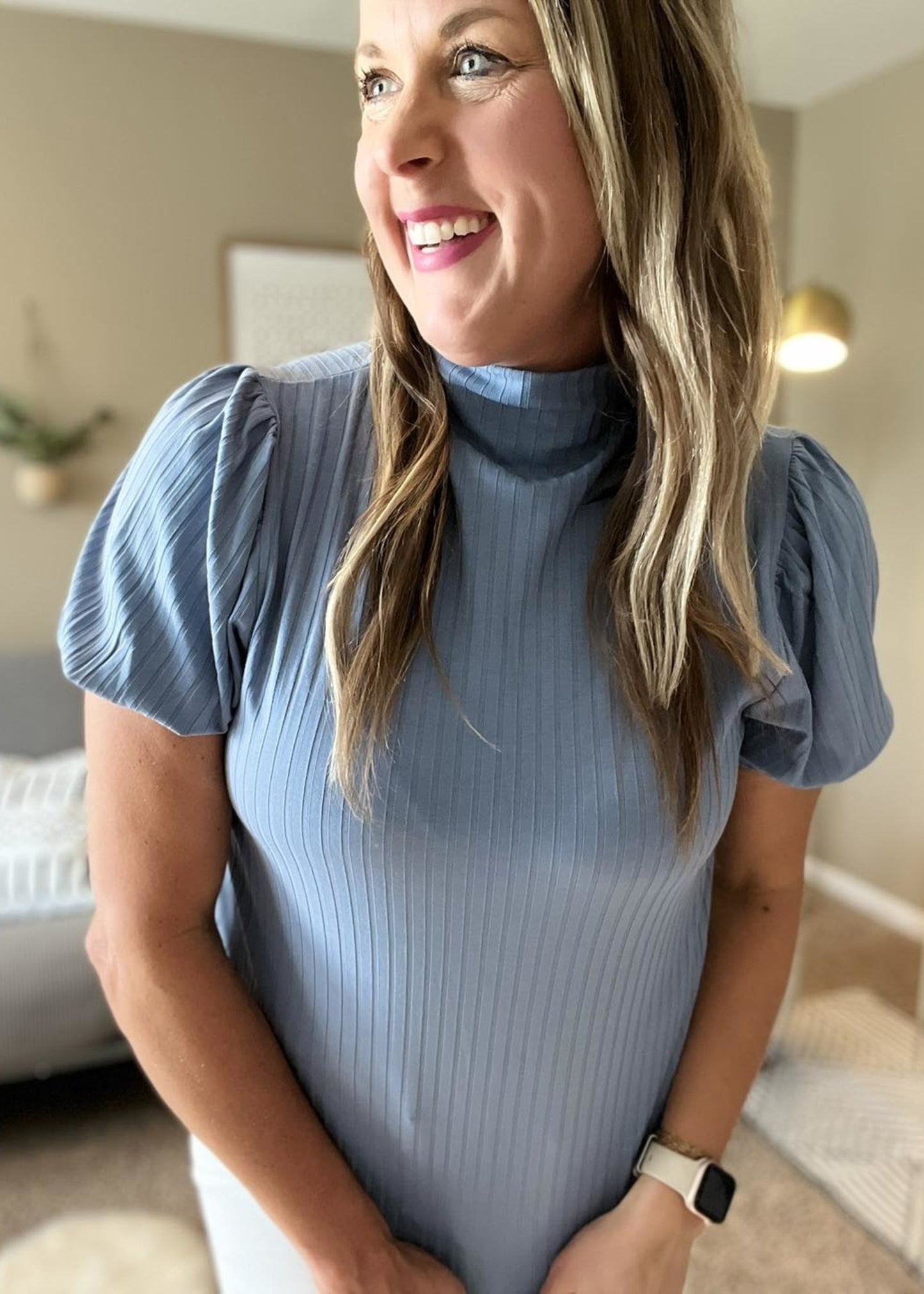 Short sleeve ribbed top blue