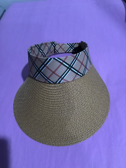 Tan Burberry like straw visor