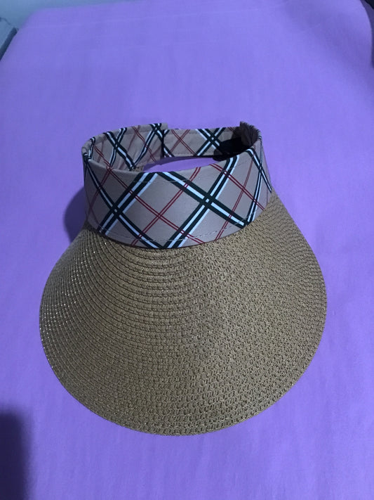 Tan Burberry like straw visor