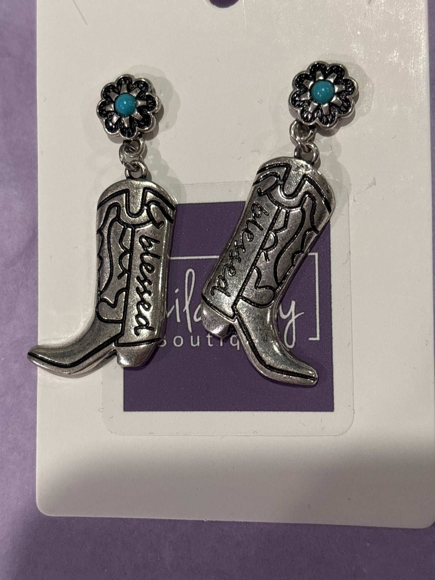 Silver cowboy boot earrings