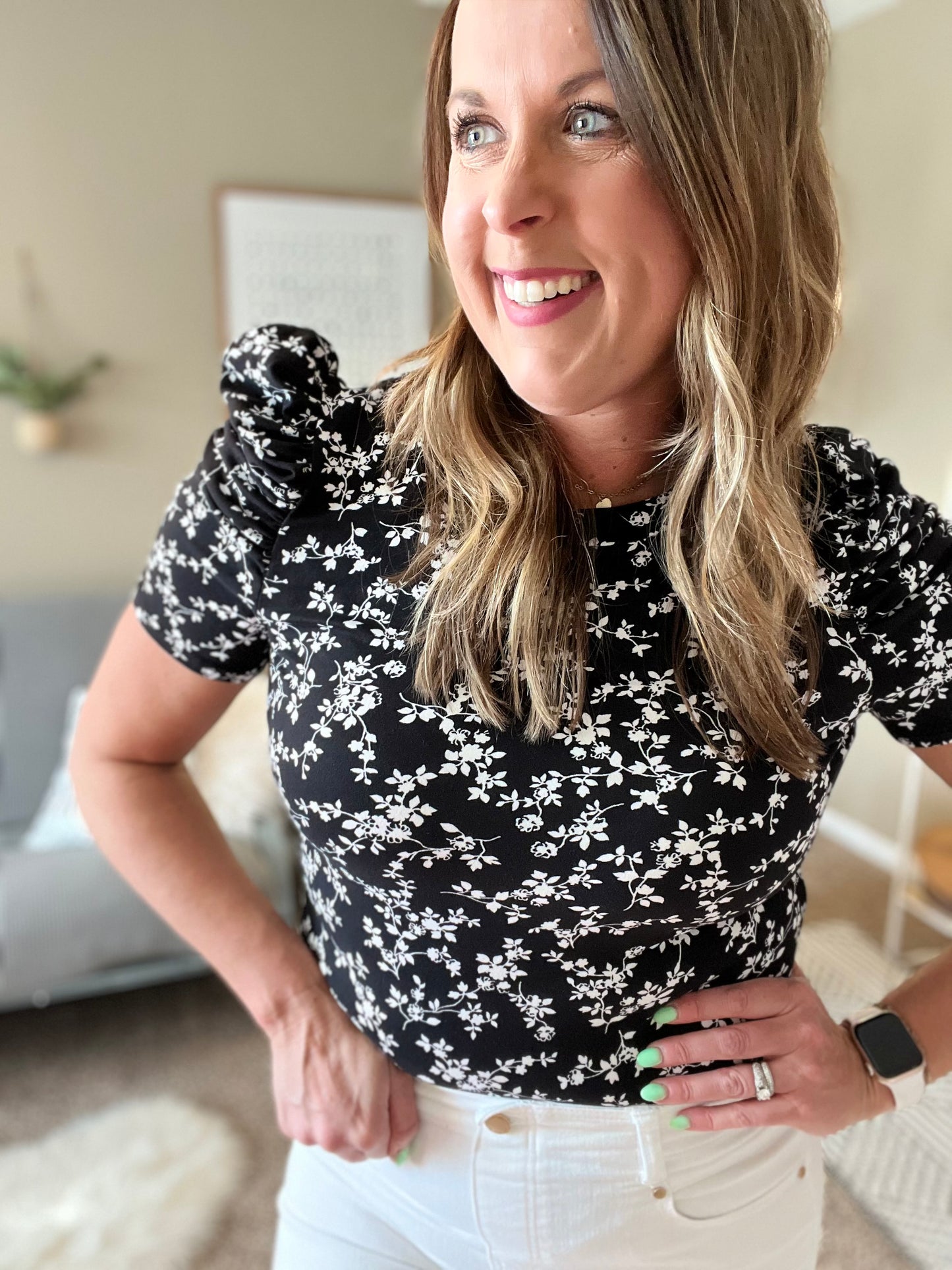 Floral printed top with ruffle sleeves