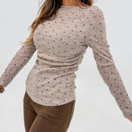 Polkadot boat neck, long sleeve T-shirt