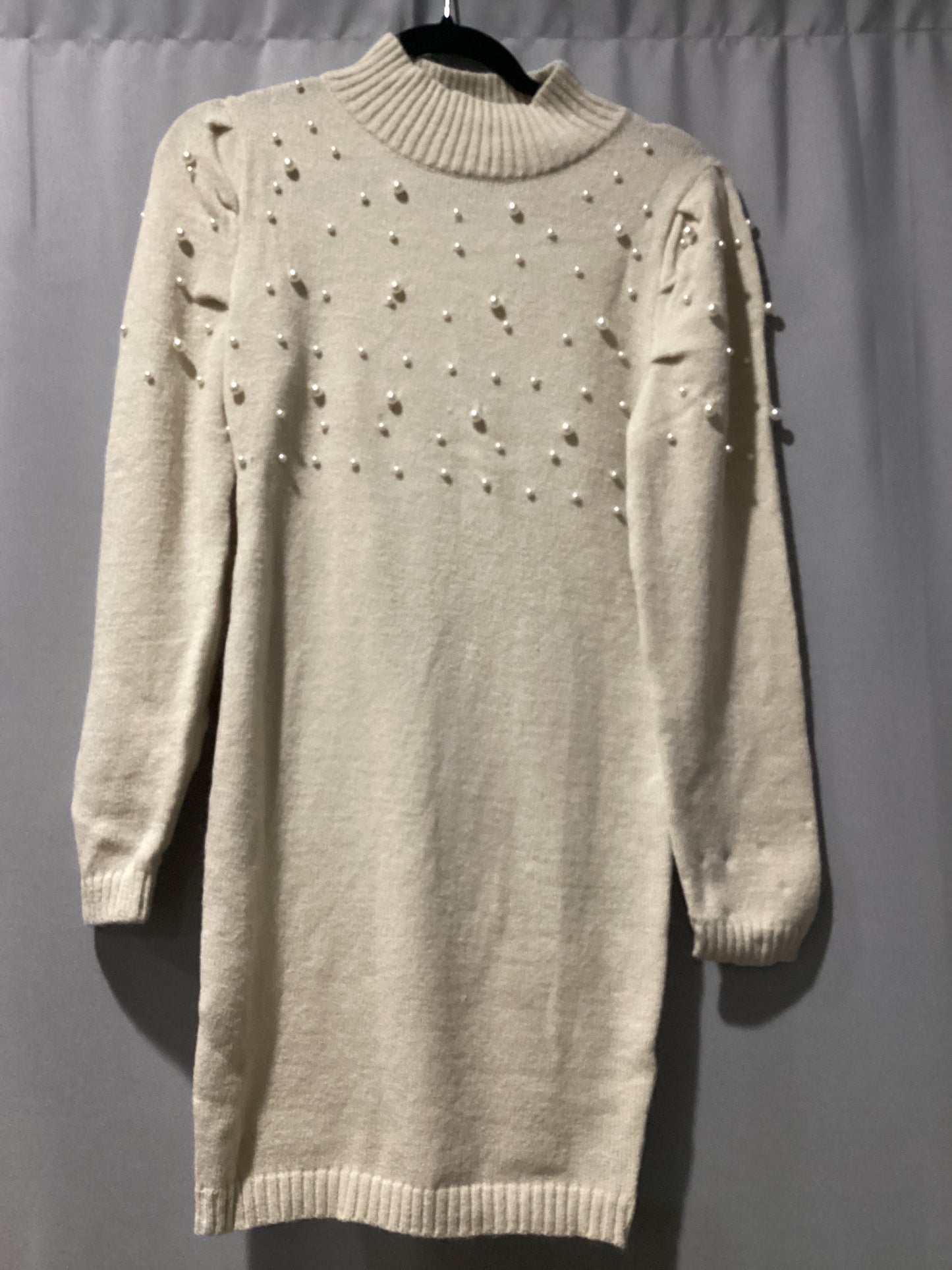 Parchment pearl beaded sweater dress