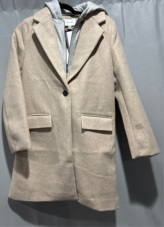 Wool, hooded contrast combination coat