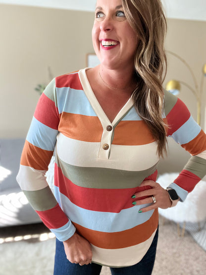 V-neck long sleeve stripe top