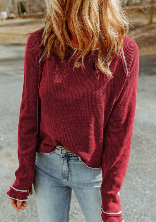 Textured round neck long sleeve top
