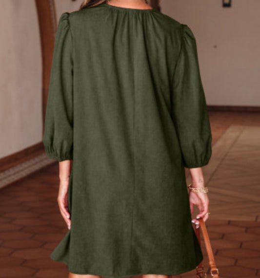 Scallop detail, pleated, corduroy, mini dress