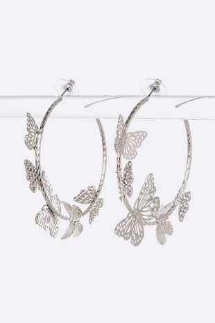 Butterfly filagree, hoop, earrings