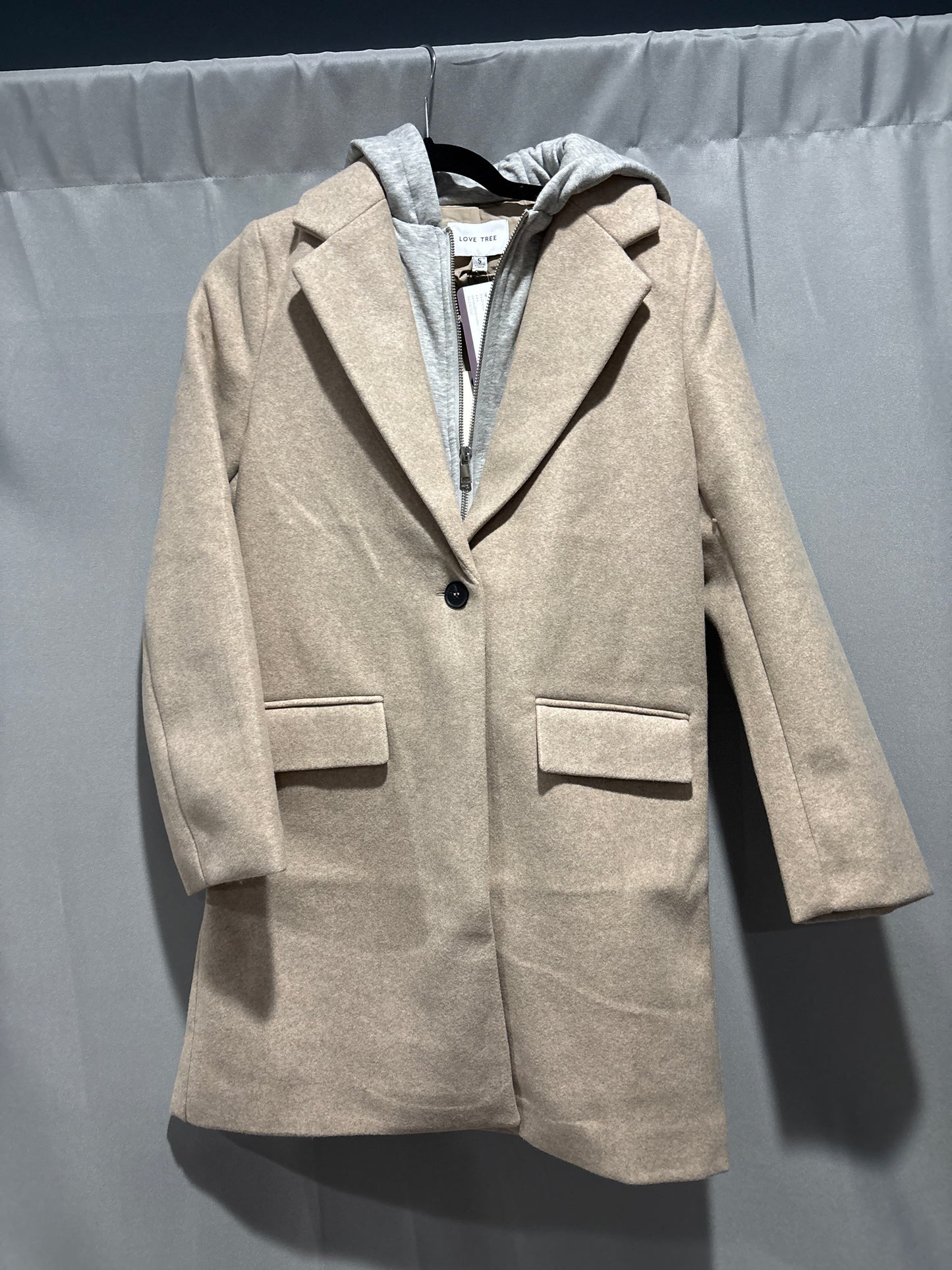 Wool, hooded contrast combination coat