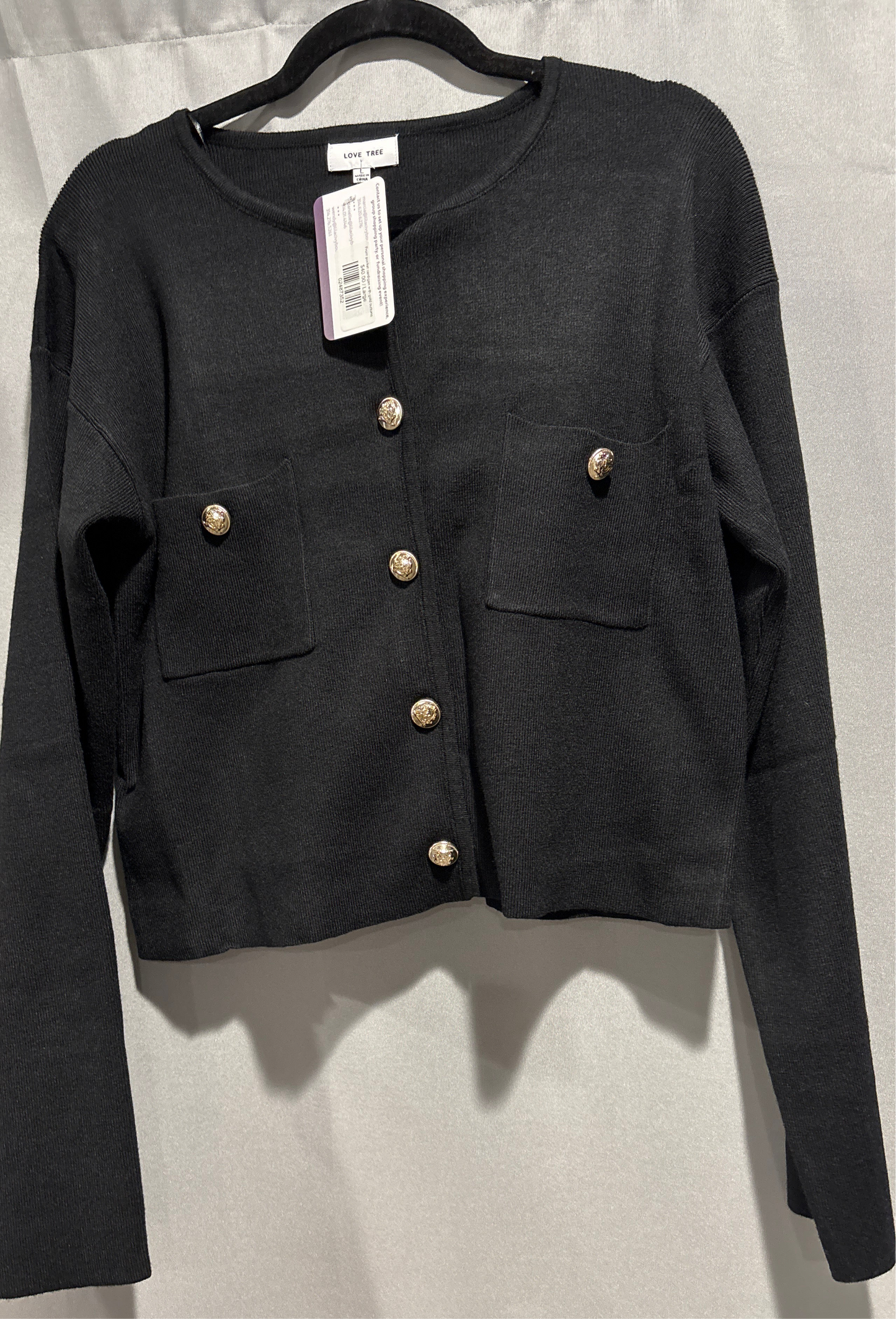 Front pocket cardigan with gold buttons