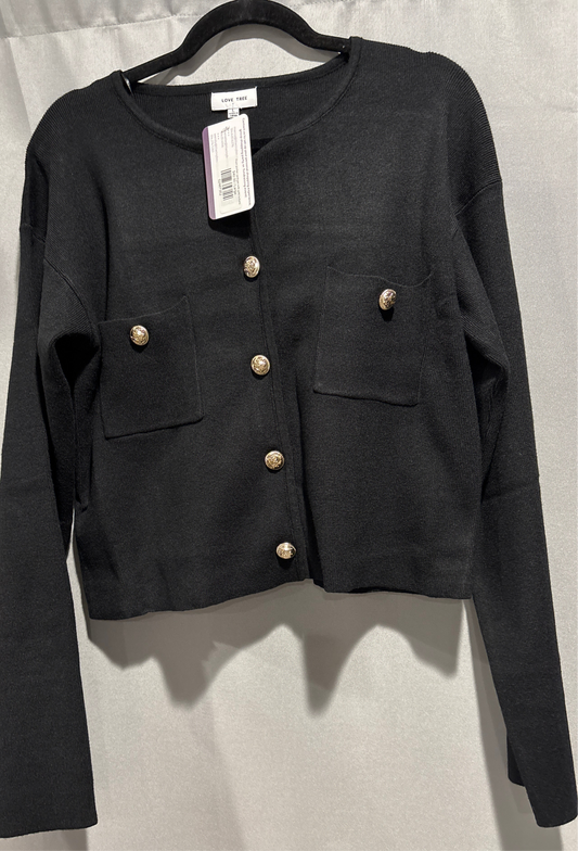 Front pocket cardigan with gold buttons