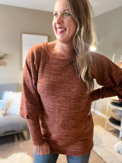 Super soft tunic top with bubble sleeves rust