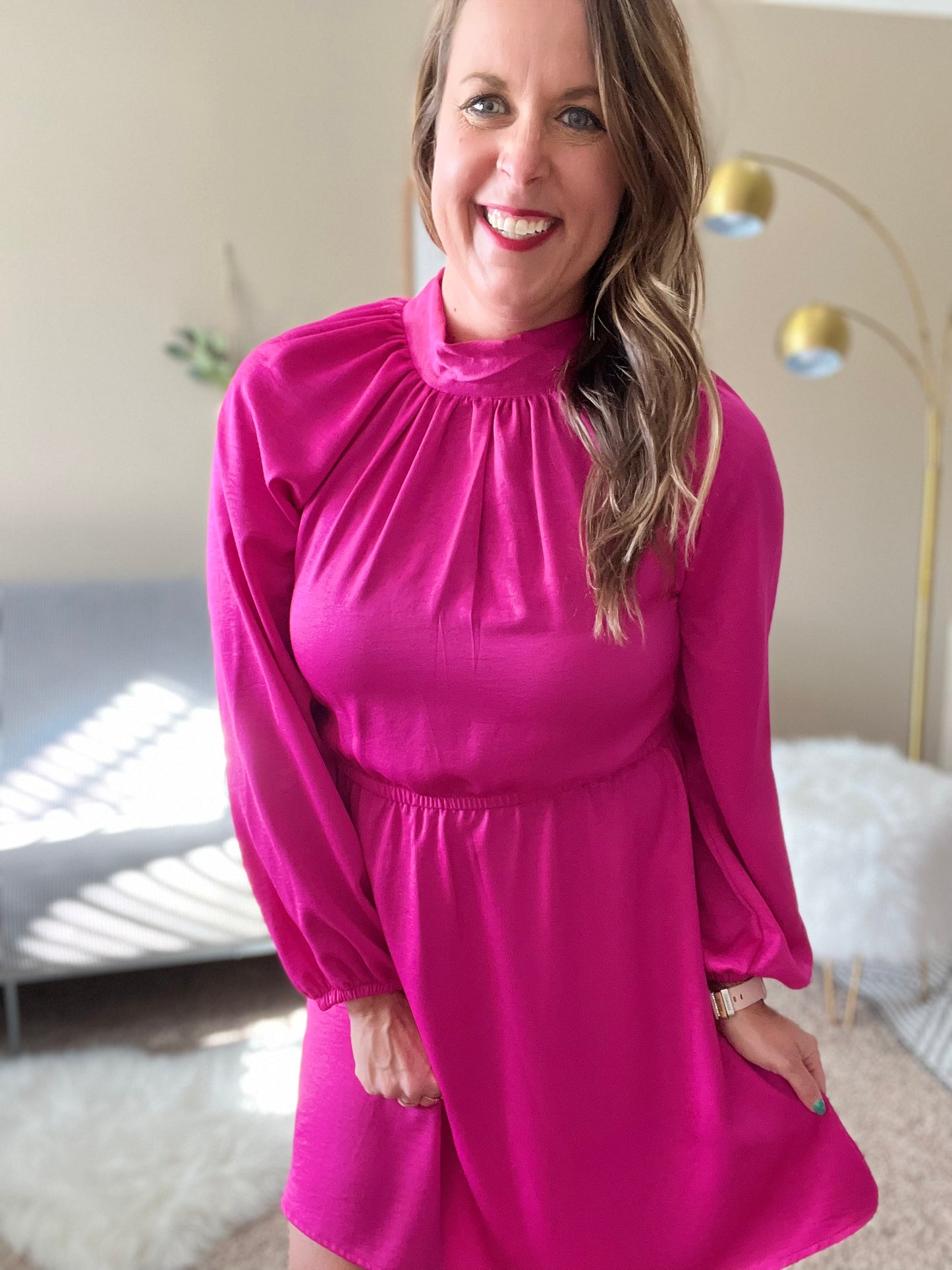 New satin high neck dress