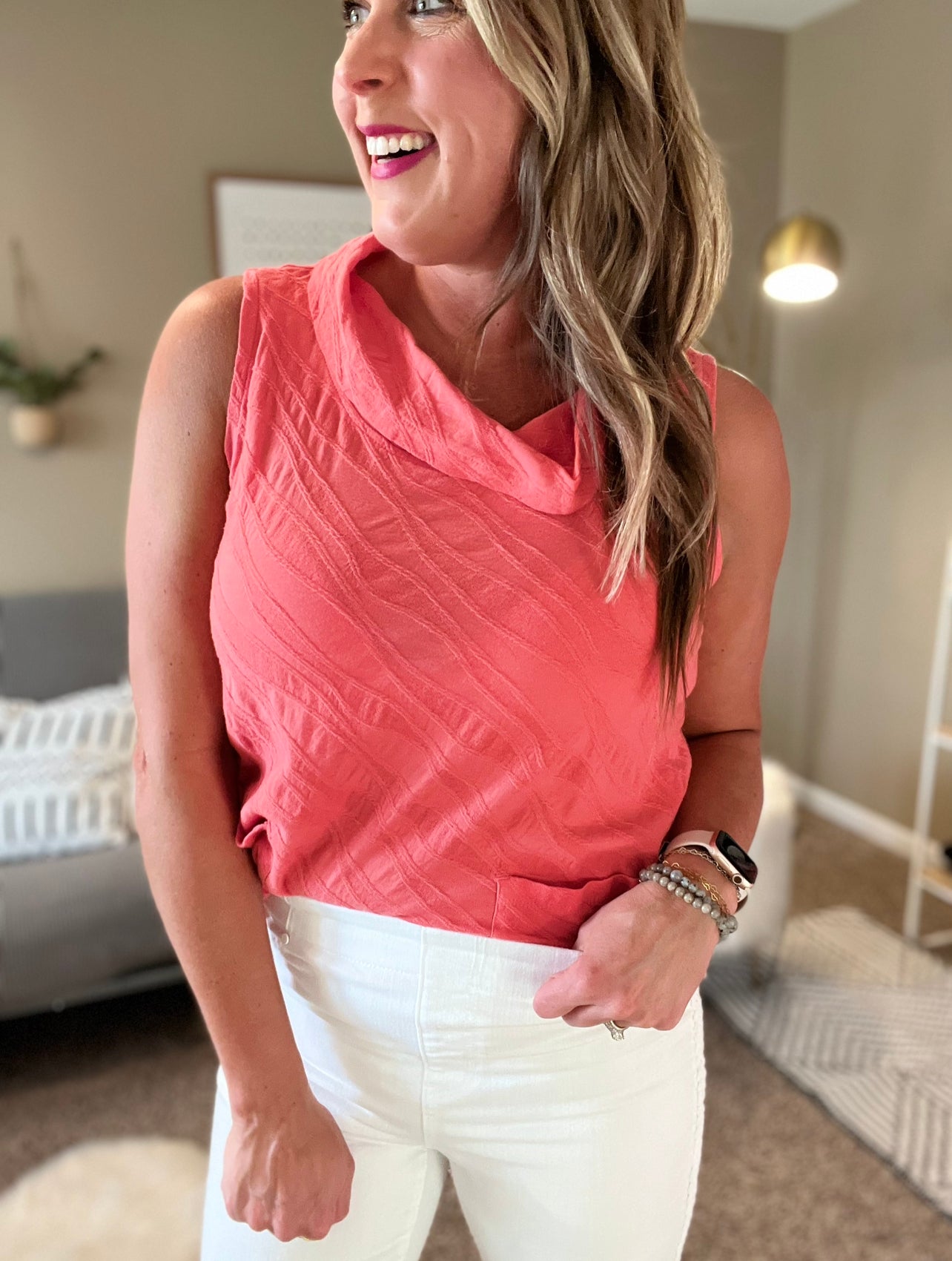 Cowl neck swing top - coral