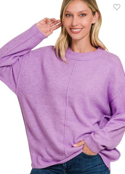 Front seam round neck sweater