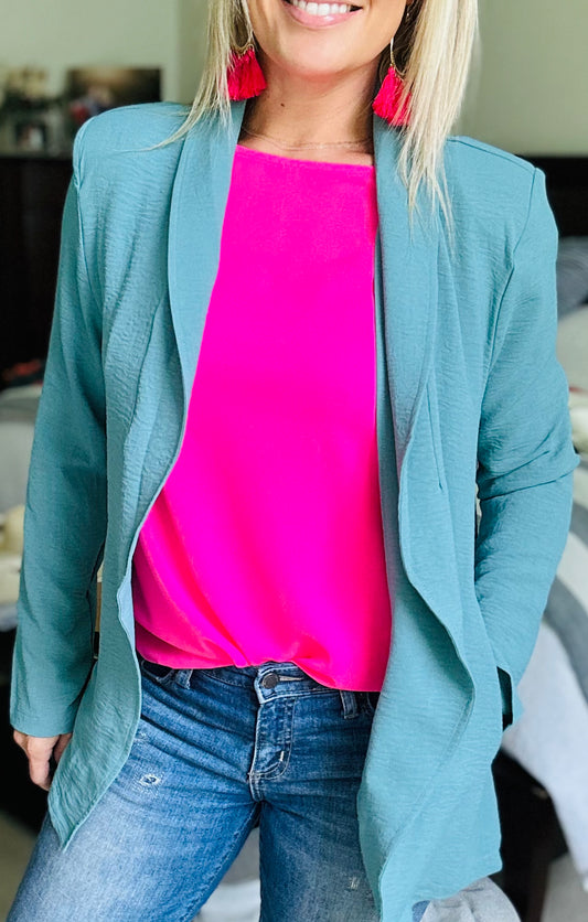 Long sleeve relaxed fit blazer - teal