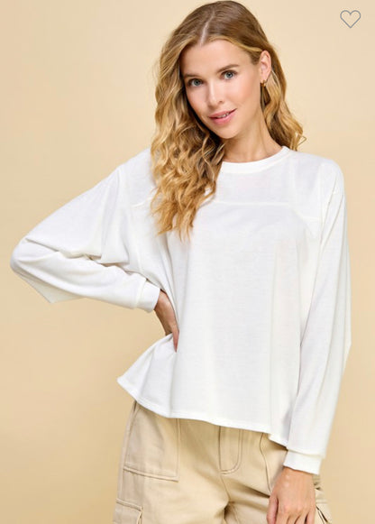 Dolman sleeve drop shoulder long sleeve top heather grey/ivory
