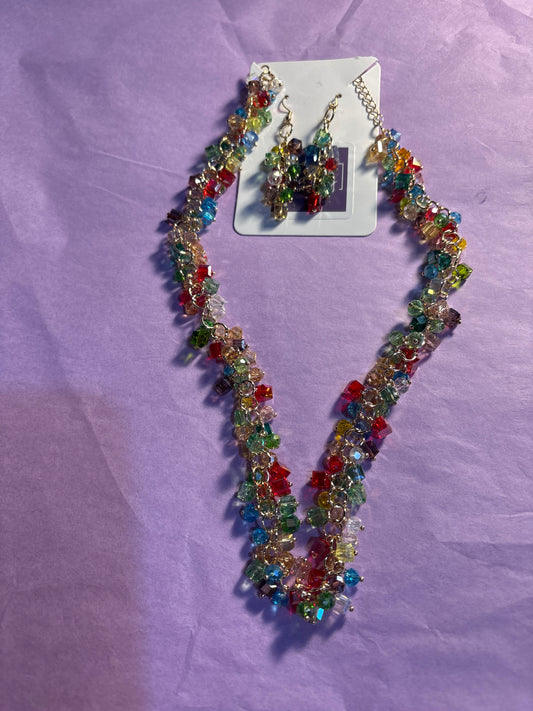 Multicolor stone necklace, and earrings