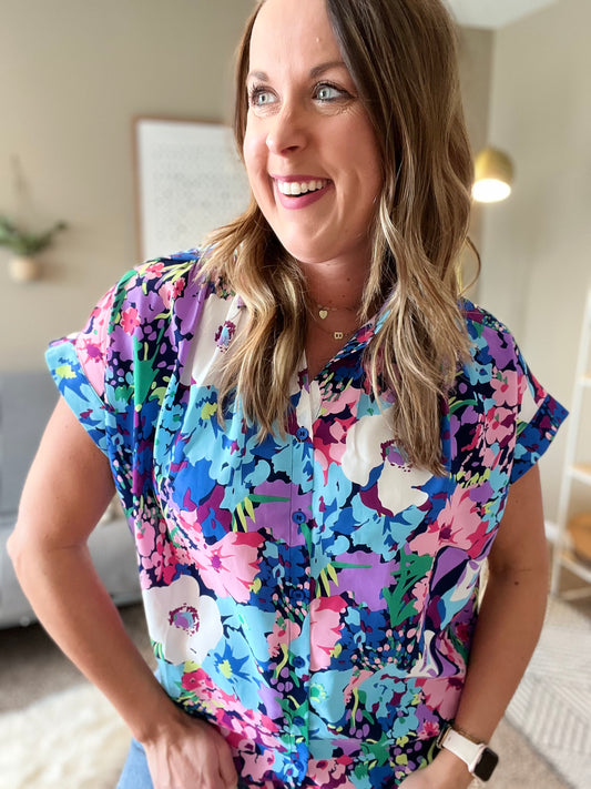Floral, print, collared button up top