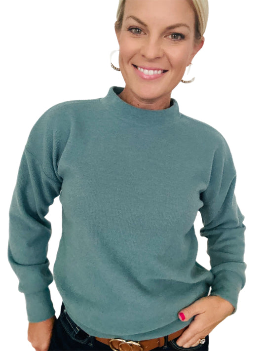 Long sleeve knit top - aqua