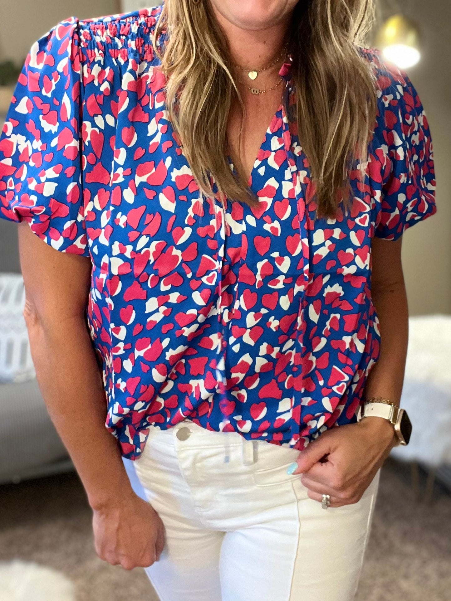 Print puff sleeve blouse - Royal blue