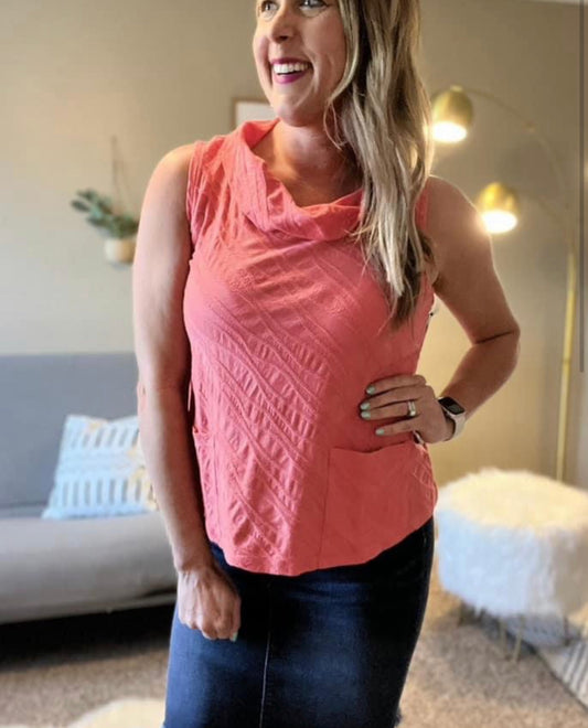 Cowl neck swing top - coral
