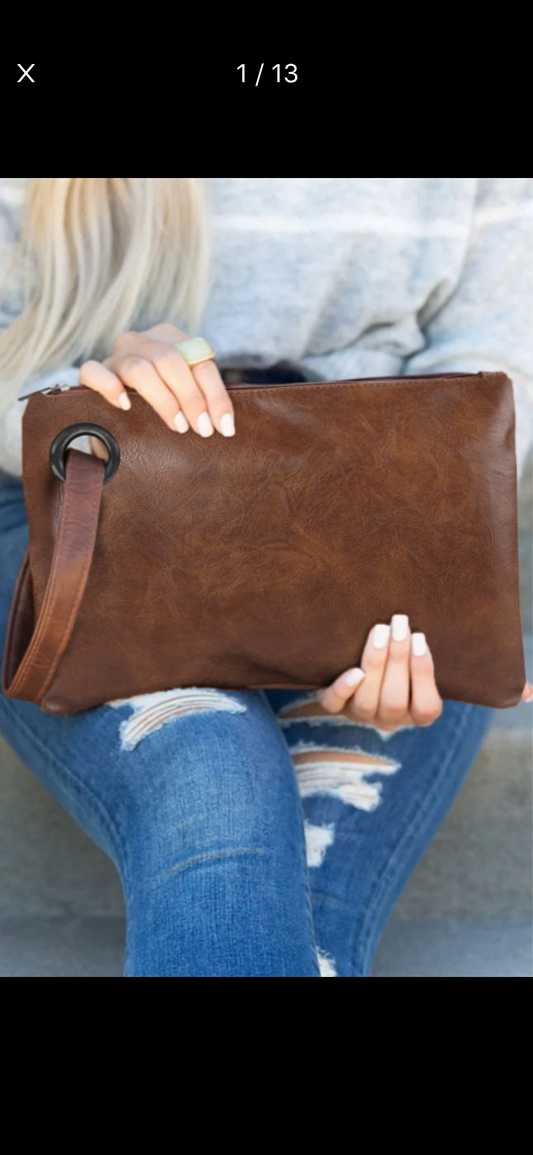 Vintage leather oversized clutch bag