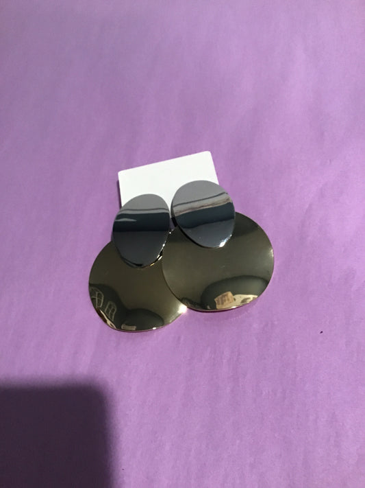 Two tone statement, polished double disc drop earrings