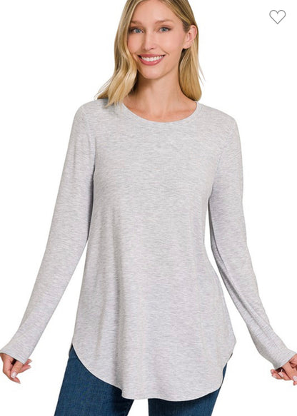 Long sleeve round neck, round hem top Heather, gray/off-white