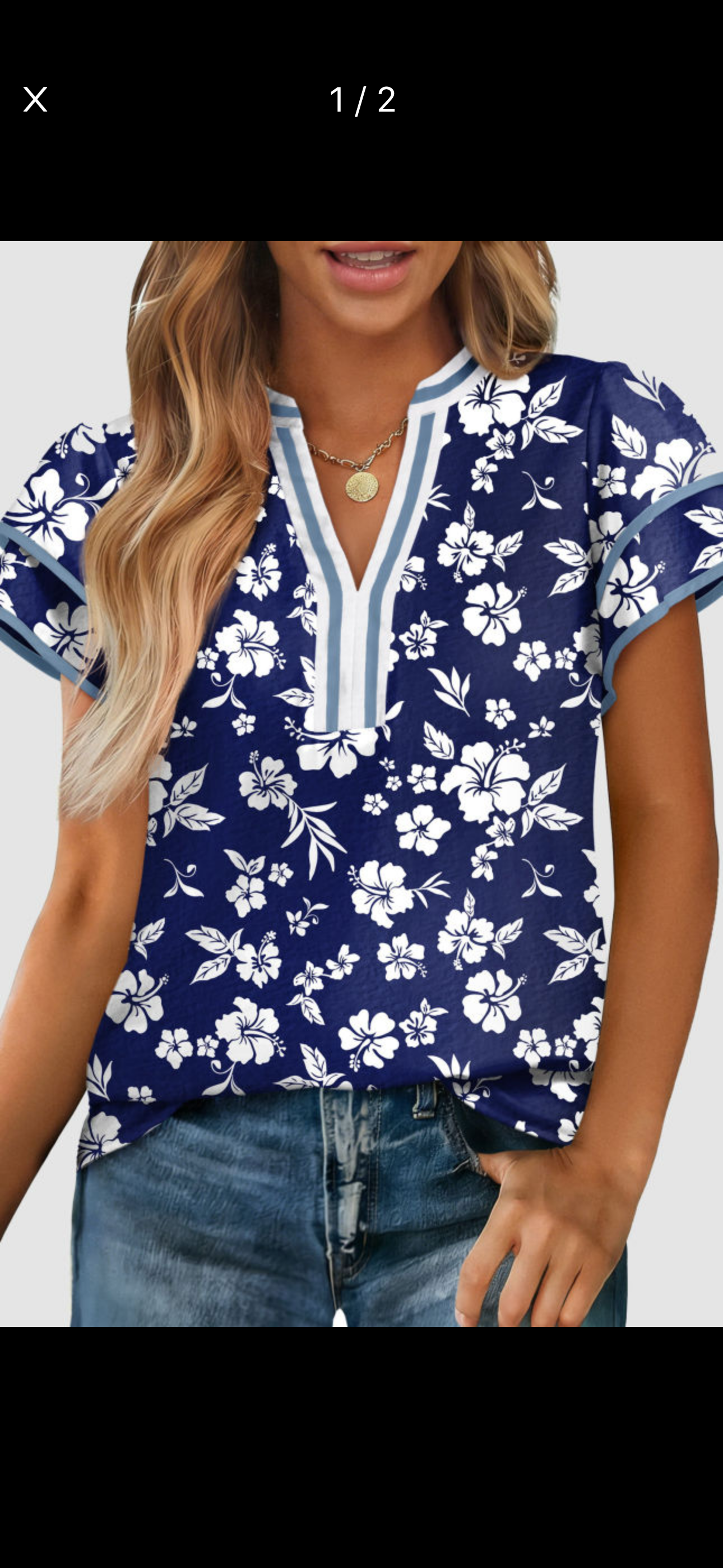 Floral contrast, trim, Ruffle, short sleeve blouse