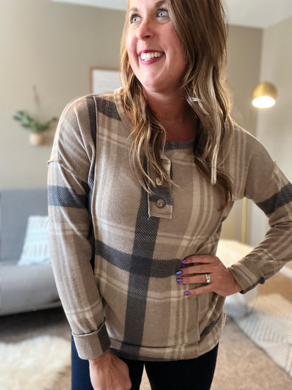 Plaid button front top