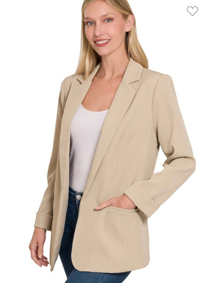 Long sleeve open front classic blazer lt.mocha