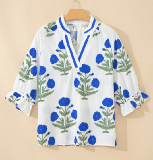Wildflower V-neck three-quarter sleeve blouse