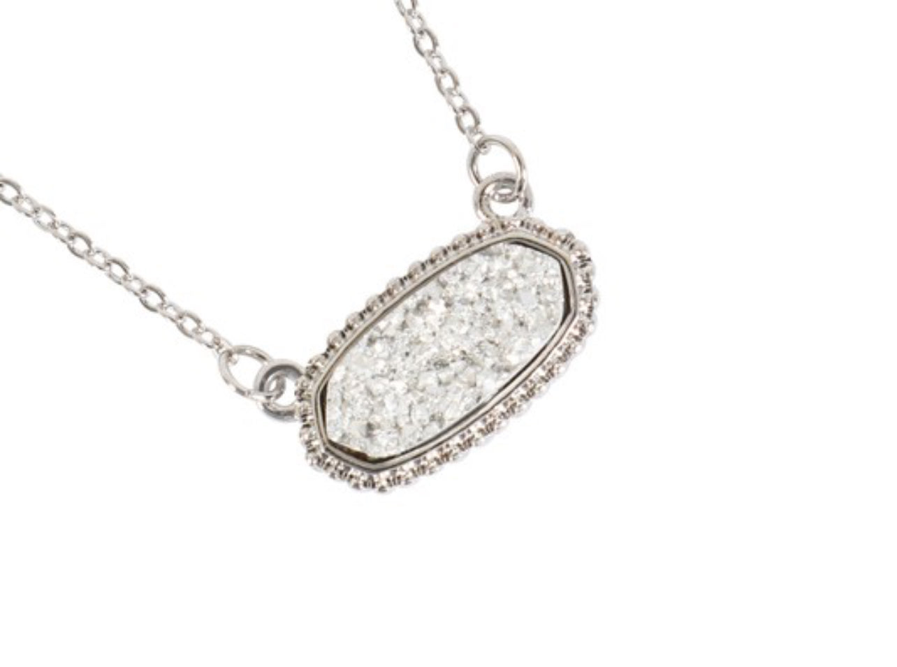 Druzy stone oval necklace silver