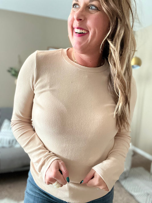 Brushed round neck knit top