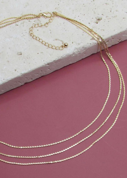 Three strand chain, necklace, silver and gold